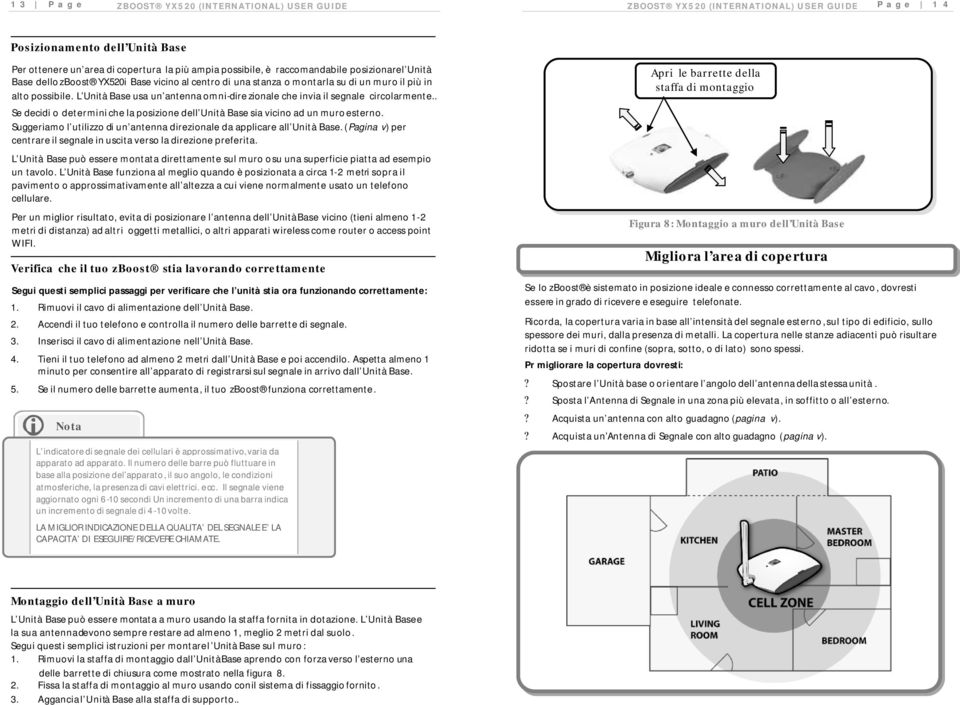 . Se decidi o determini che la posizione dell Unità Base sia vicino ad un muro esterno. Suggeriamo l utilizzo di un antenna direzionale da applicare all Unità Base.