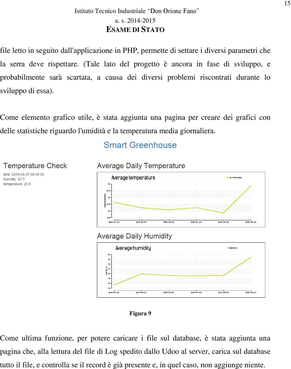 Come elemento grafico utile, è stata aggiunta una pagina per creare dei grafici con delle statistiche riguardo l'umidità e la temperatura media giornaliera.