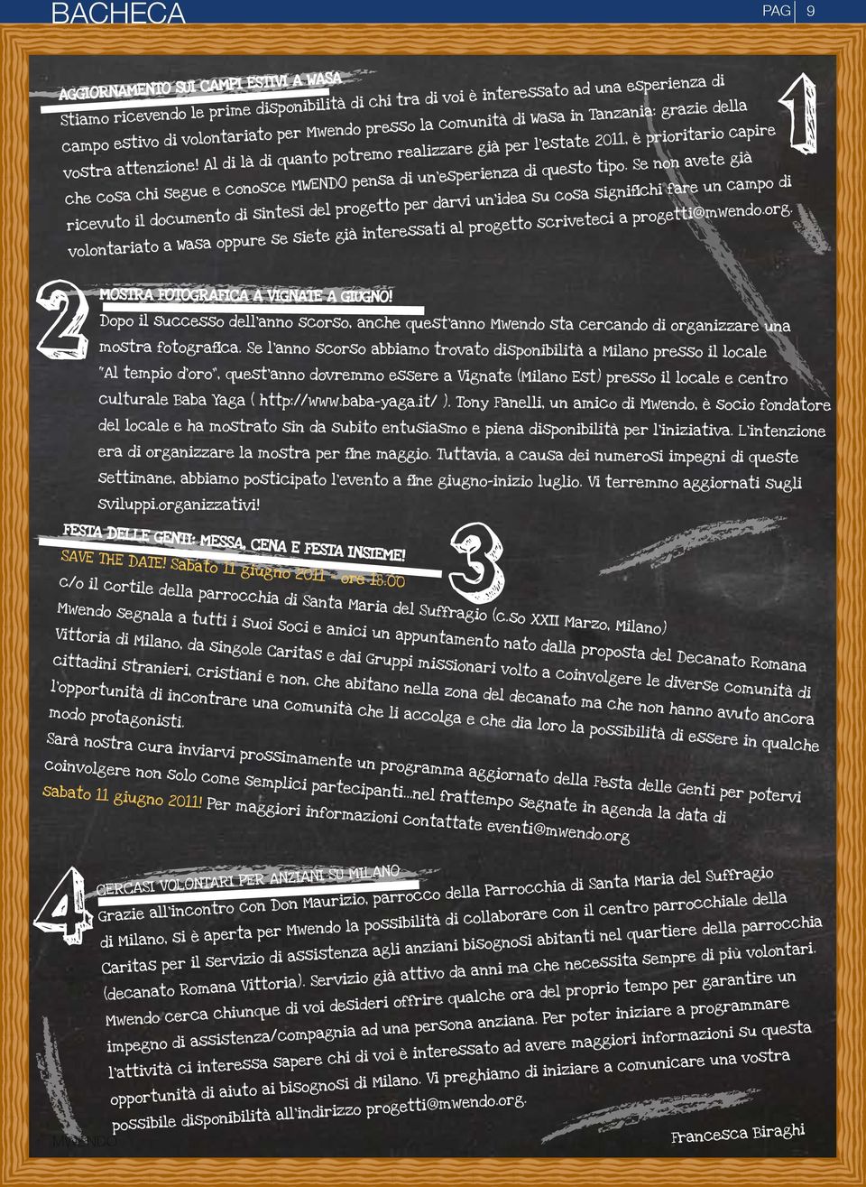 Al di là di quanto potremo realizzare già per l estate 2011, è prioritario capire che cosa chi segue e conosce pensa di un esperienza di questo tipo.