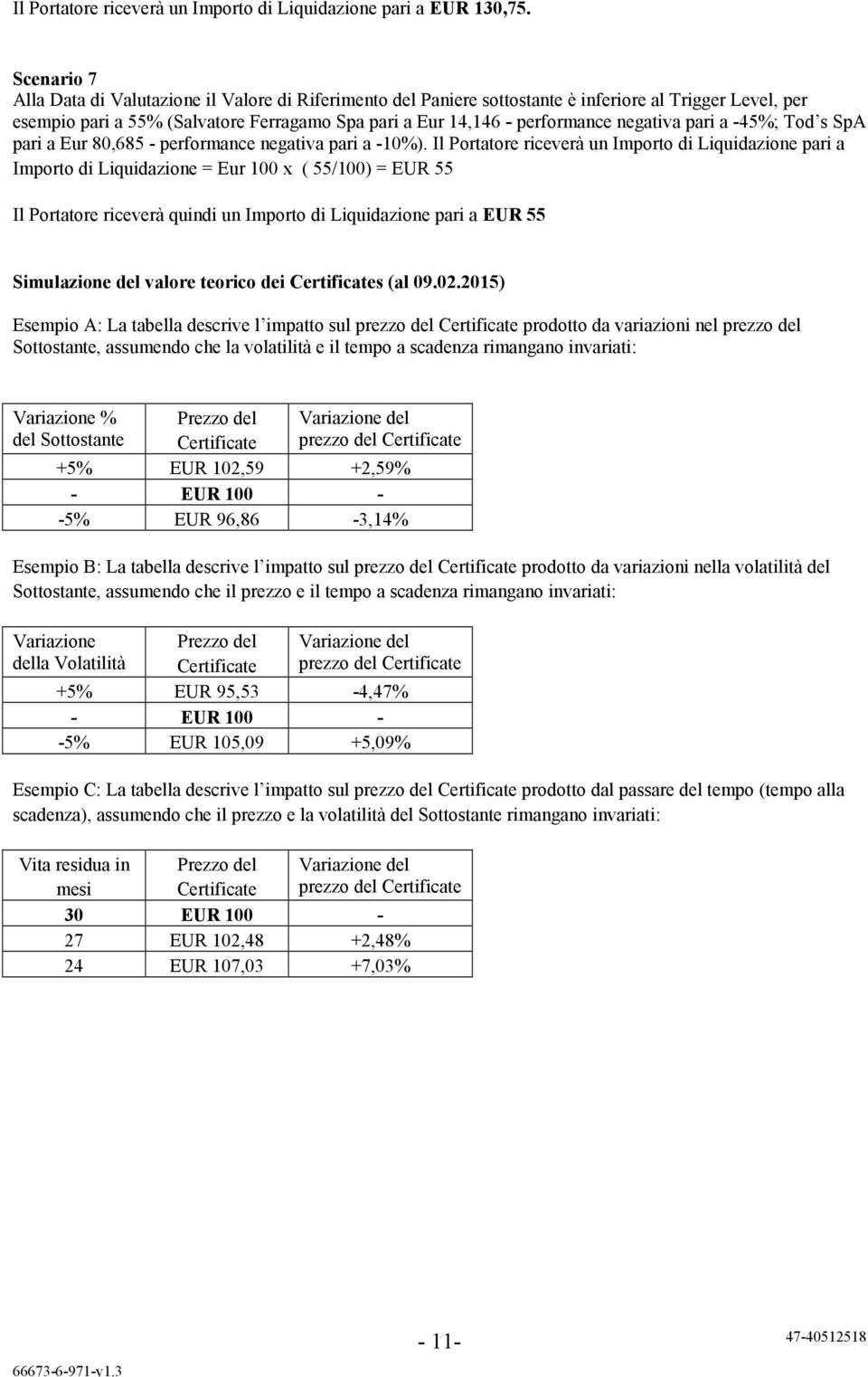 negativa pari a -45%; Tod s SpA pari a Eur 80,685 - performance negativa pari a -10%).