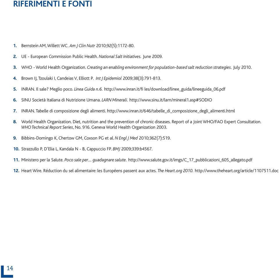 Meglio poco. Linea Guida n.6. http://www.inran.it/fi les/download/linee_guida/lineeguida_06.pdf 6. SINU Società Italiana di Nutrizione Umana. LARN Minerali. http://www.sinu.it/larn/mineral1.