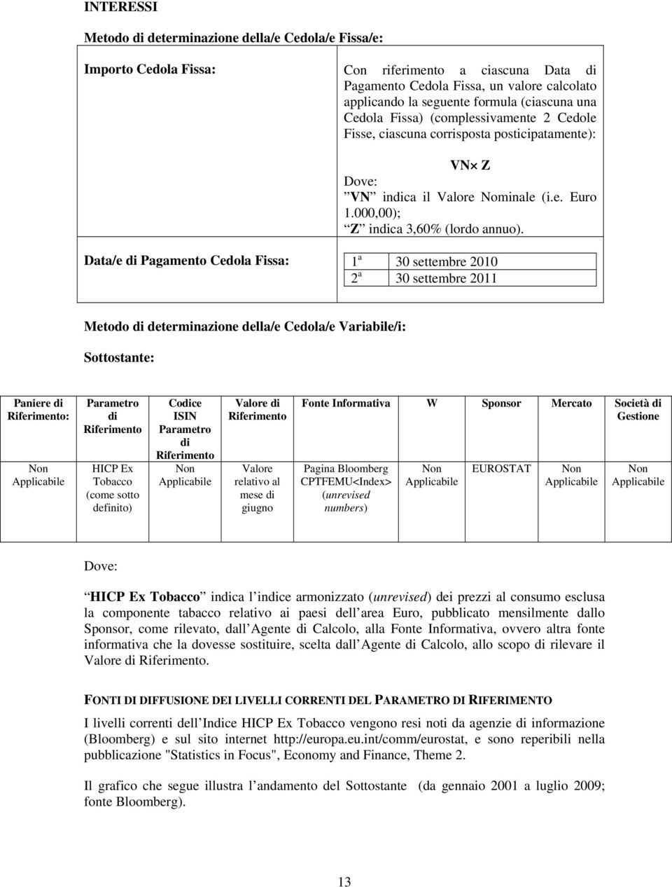 Data/e di Pagamento Fissa: 1 a 30 settembre 2010 2 a 30 settembre 2011 Metodo di determinazione della/e /e Variabile/i: Sottostante: Paniere di Riferimento: Non Applicabile Parametro di Riferimento