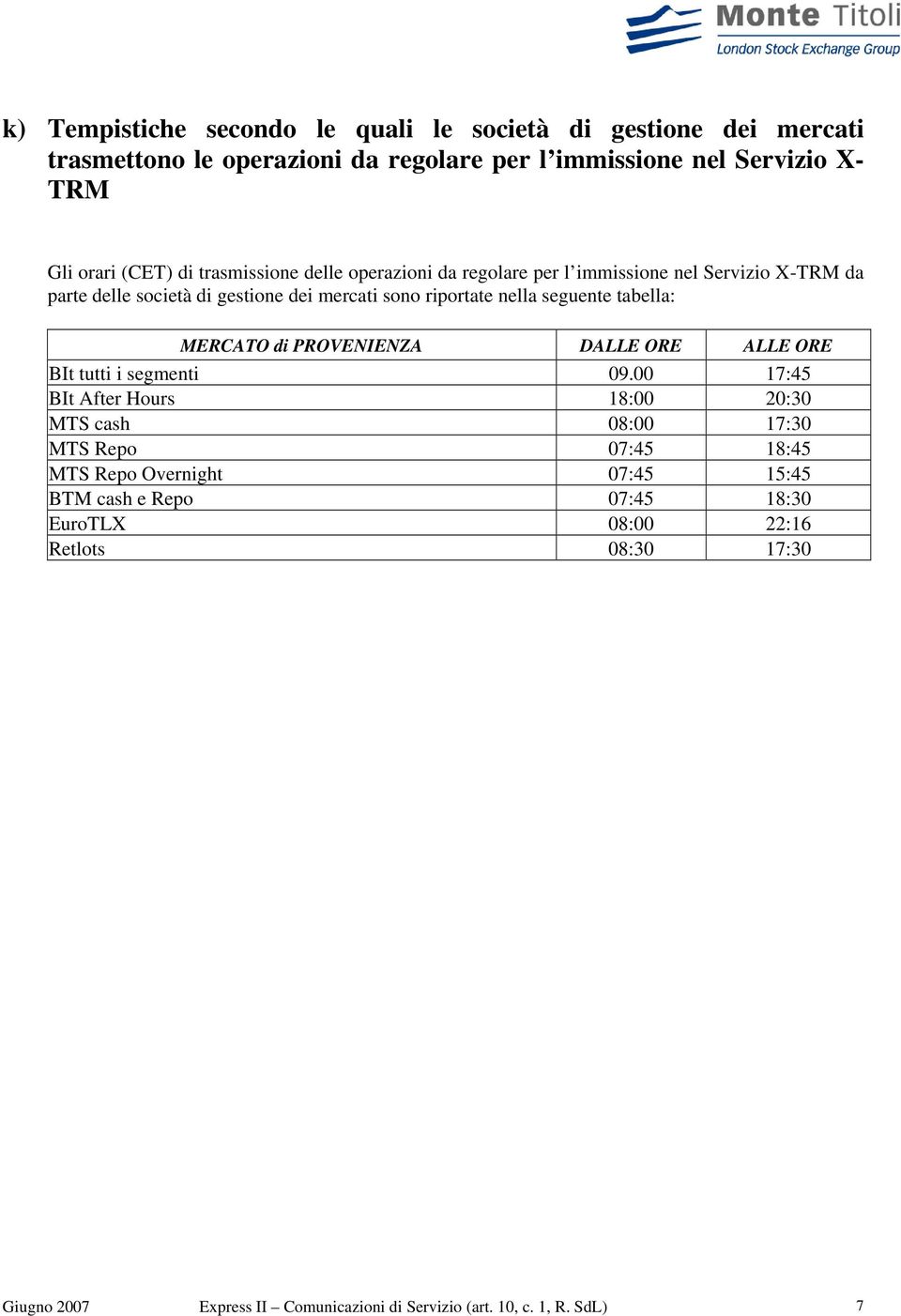 tabella: MERCATO di PROVENIENZA DALLE ORE ALLE ORE BIt tutti i segmenti 09.