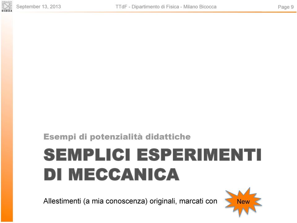 didattiche SEMPLICI ESPERIMENTI DI MECCANICA