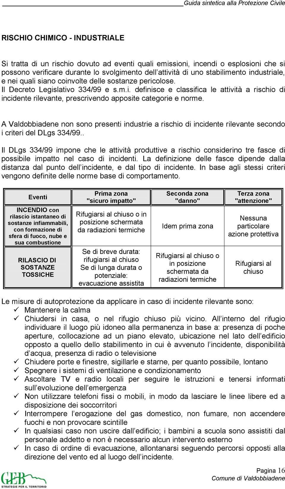 A Valdobbiadene non sono presenti industrie a rischio di incidente rilevante secondo i criteri del DLgs 334/99.