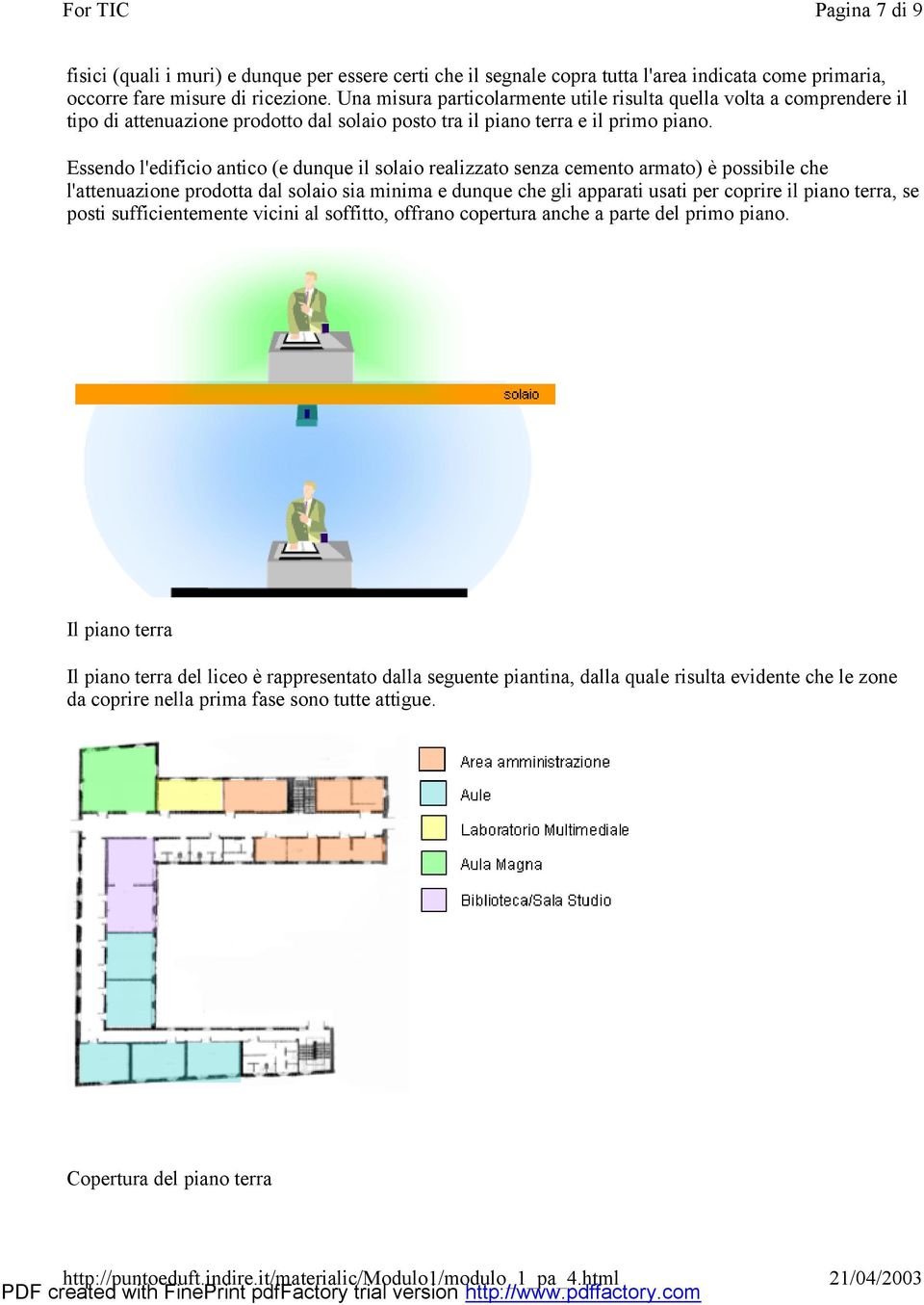 Essendo l'edificio antico (e dunque il solaio realizzato senza cemento armato) è possibile che l'attenuazione prodotta dal solaio sia minima e dunque che gli apparati usati per coprire il piano