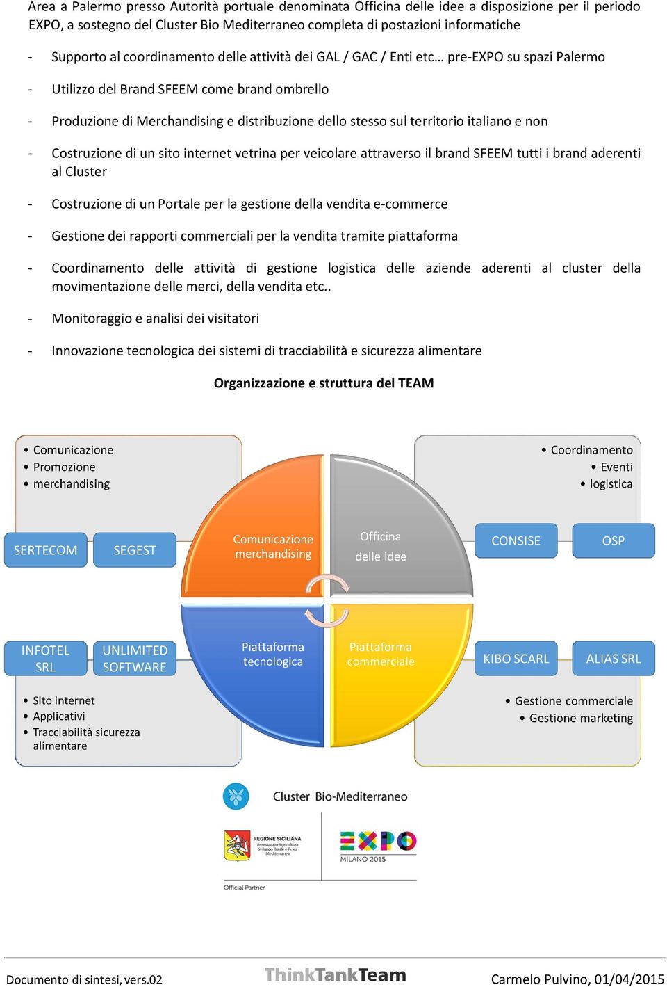 territorio italiano e non - Costruzione di un sito internet vetrina per veicolare attraverso il brand SFEEM tutti i brand aderenti al Cluster - Costruzione di un Portale per la gestione della vendita