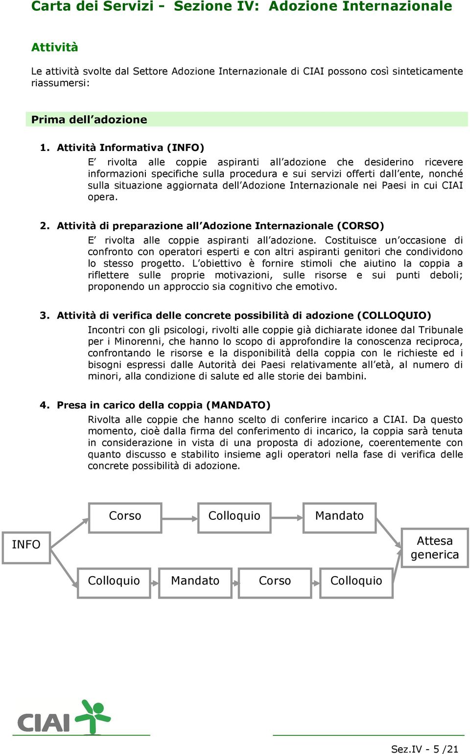 aggiornata dell Adozione Internazionale nei Paesi in cui CIAI opera. 2. Attività di preparazione all Adozione Internazionale (CORSO) E rivolta alle coppie aspiranti all adozione.