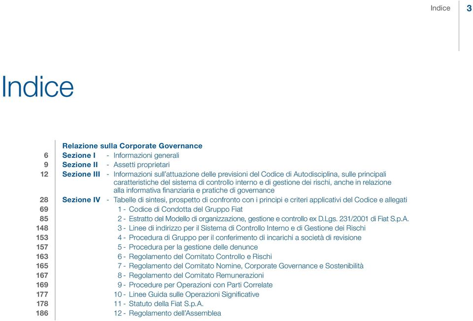 prospetto di confronto con i principi e criteri applicativi del Codice e allegati 69 1 - Codice di Condotta del Gruppo Fiat 85 2 - Estratto del Modello di organizzazione, gestione e controllo ex D.