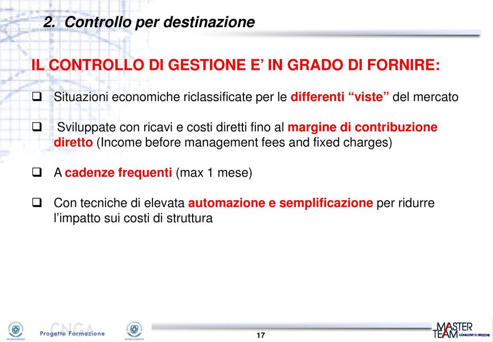 margine di contribuzione diretto (Income before management fees and fixed charges) A cadenze frequenti