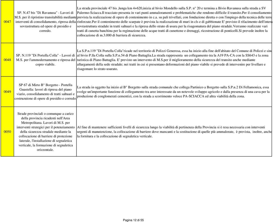 per il ripristino transitabilità mediante prevista la realizzazione di opere di contenimento in c.a. su pali trivellati, con fondazione diretta o con l'impiego della tecnica delle terre interventi di consolidamento, ripresa della rinforzate.