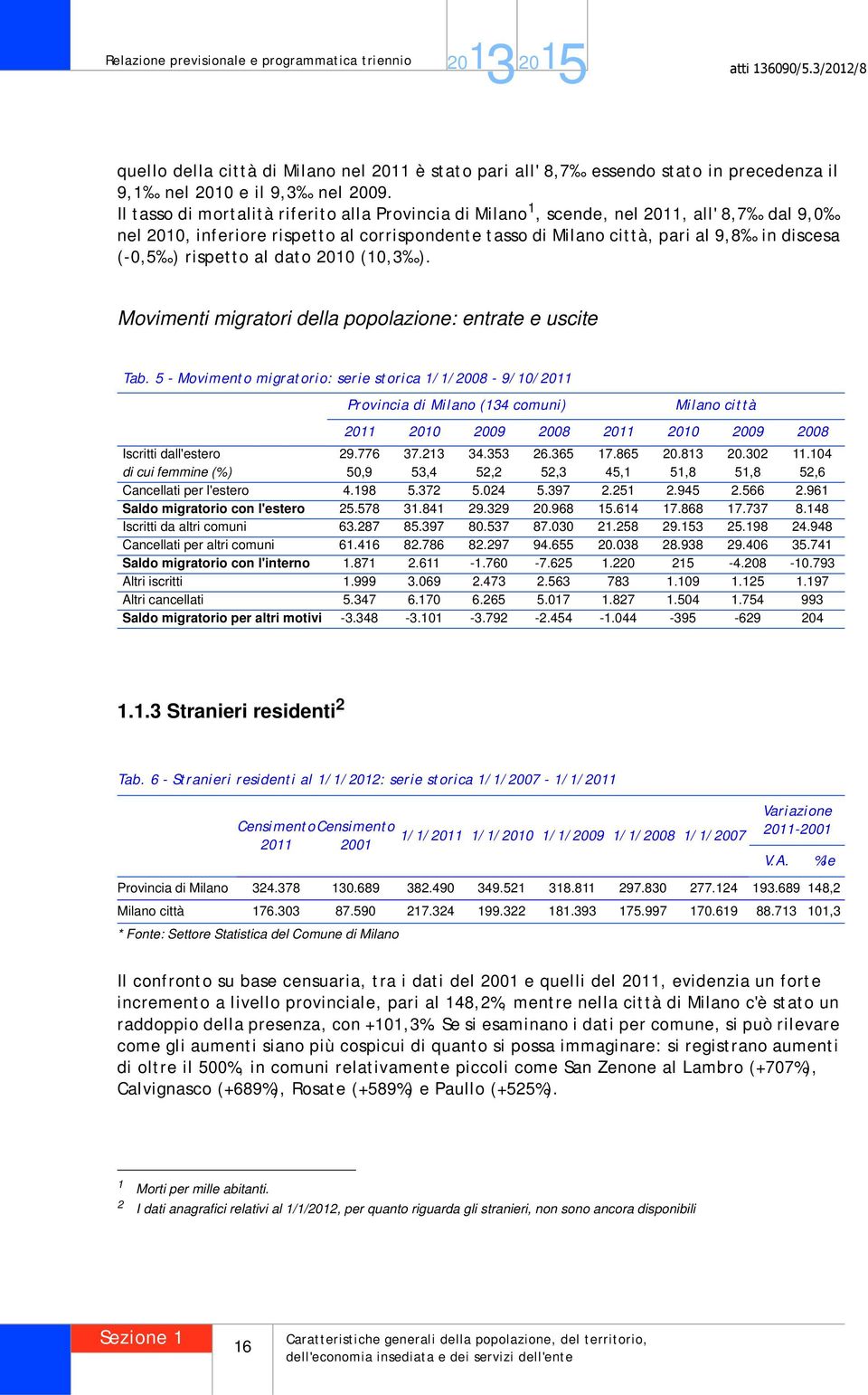 rispetto al dato 2010 (10,3 ). Movimenti migratori della popolazione: entrate e uscite Tab.