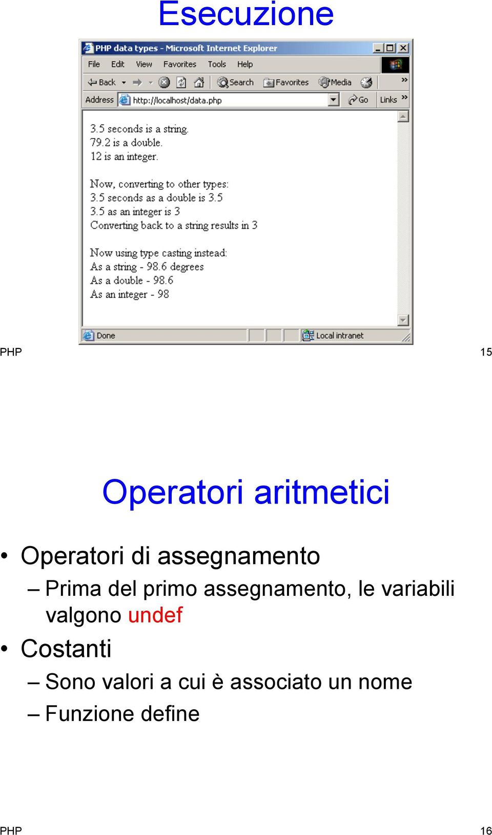 assegnamento, le variabili valgono undef