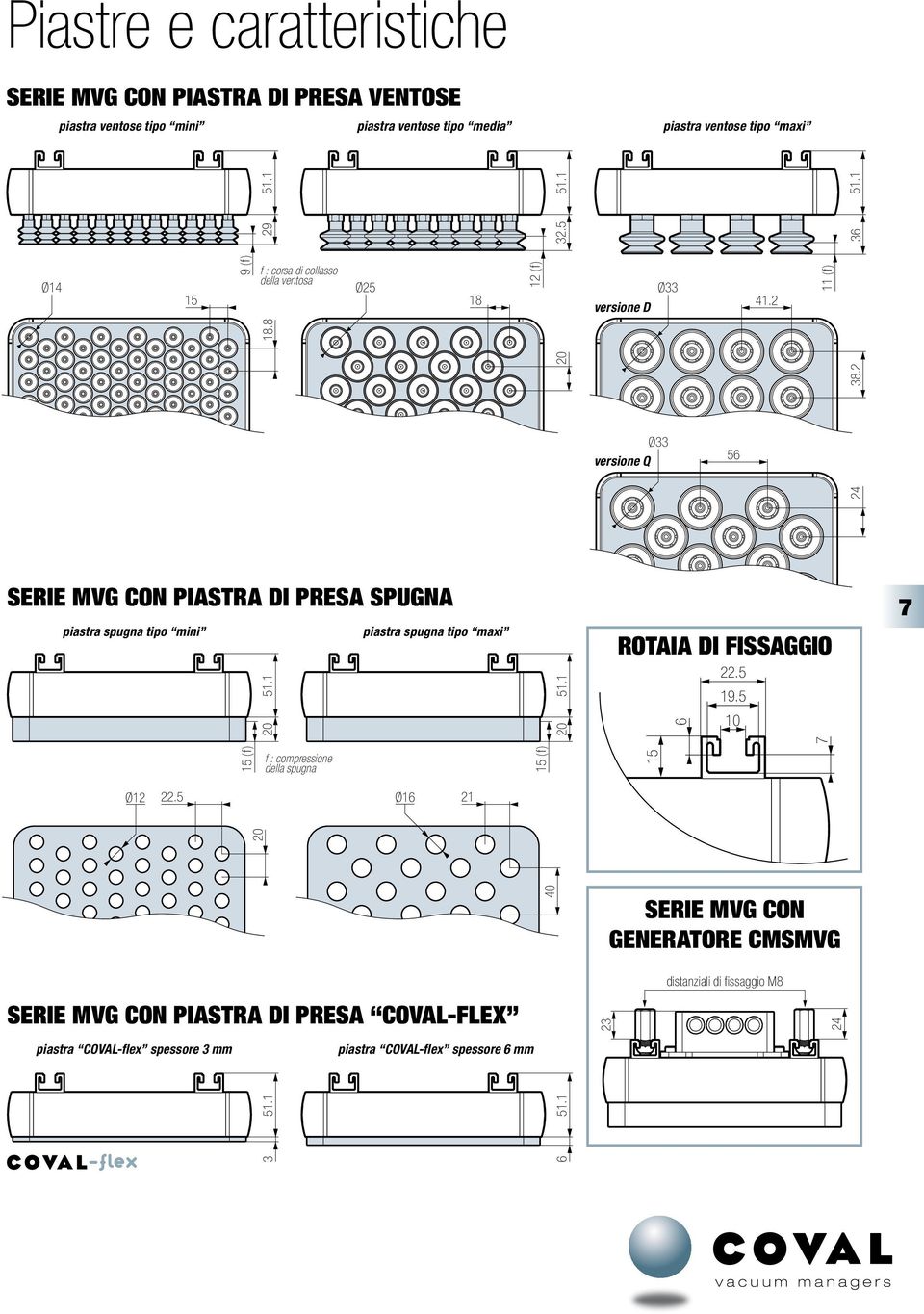 2 11 (f) Ø33 versione Q 56 24 SERIE MVG CON PIASTRA DI PRESA SPUGNA piastra spugna tipo mini piastra spugna tipo maxi ROTAIA DI FISSAGGIO 6 22.5 19.