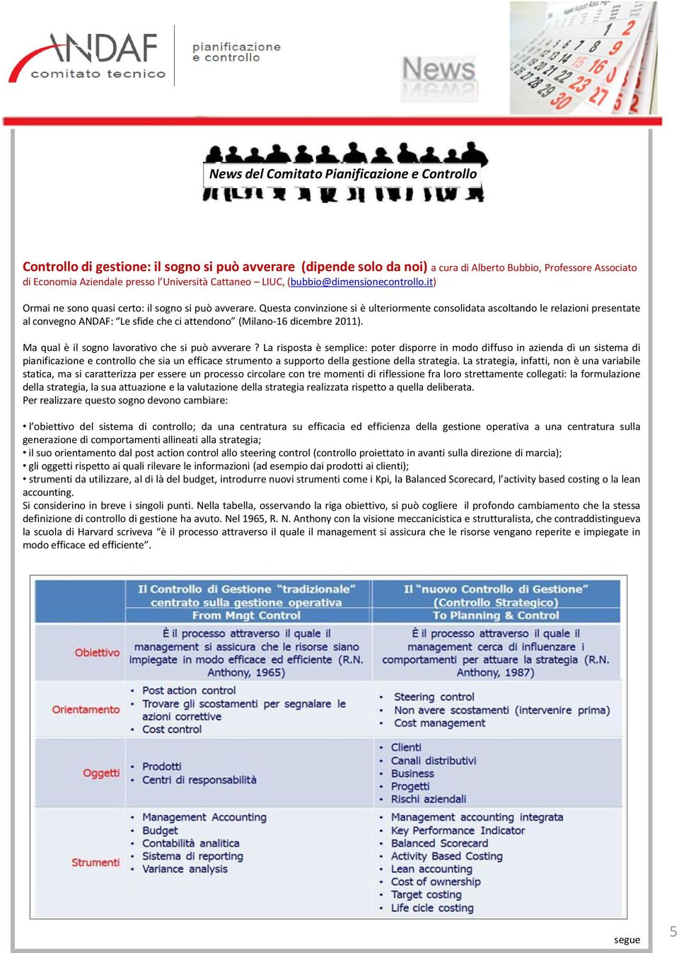 Questa convinzione si è ulteriormente consolidata ascoltando le relazioni presentate al convegno ANDAF: Le sfide che ci attendono (Milano-16 dicembre 2011).