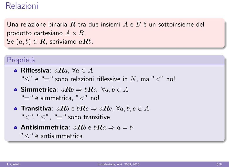 Simmetrica: arb bra, a, b A = è simmetrica, < no!