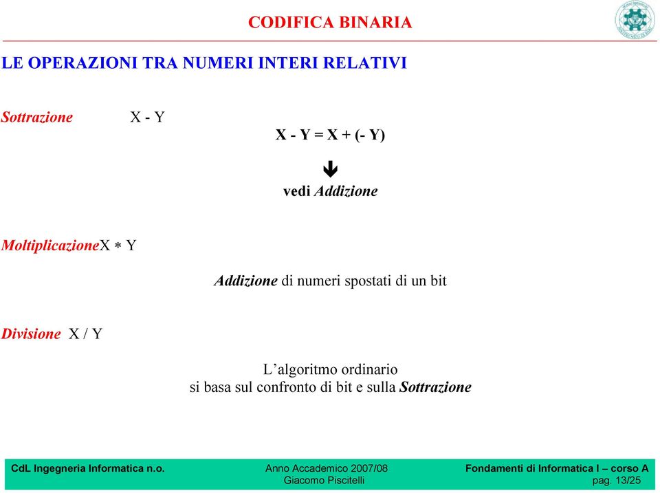 spostati di un bit Divisione X / Y L algoritmo ordinario si basa