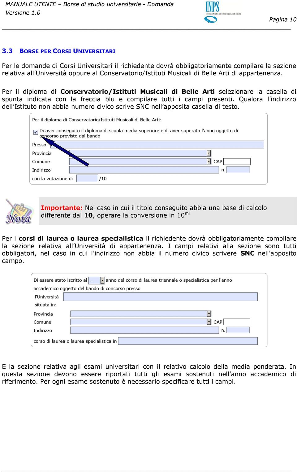 Belle Arti di appartenenza. Per il diploma di Conservatorio/Istituti Musicali di Belle Arti selezionare la casella di spunta indicata con la freccia blu e compilare tutti i campi presenti.