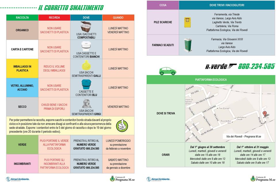 Cartoleria, Via Roma Piattaforma Ecologica, Via dei Rovedi Farmacia, Via Giovanni XXIII via Varese Largo Avis Aido Piattaforma Ecologica, Via dei Rovedi IMBALLAGGI IN PLASTICA RIDUCI IL VOLUME DEGLI