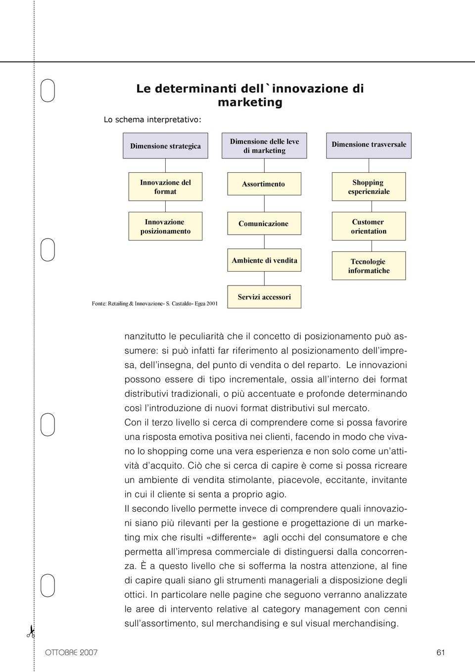 Castaldo- Egea 2001 Servizi accessori nanzitutto le peculiarità che il concetto di posizionamento può assumere: si può infatti far riferimento al posizionamento dell impresa, dell insegna, del punto