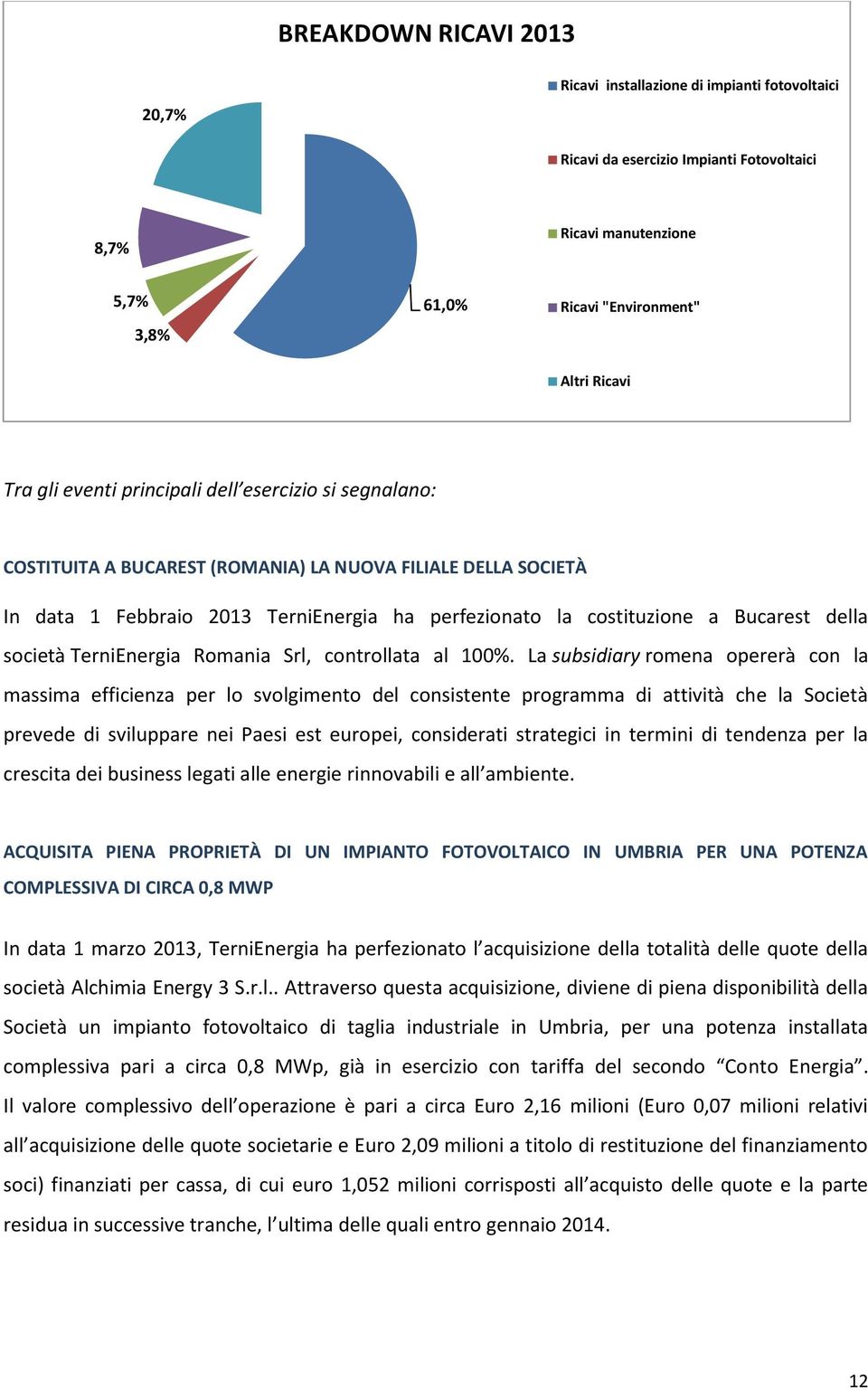 società TerniEnergia Romania Srl, controllata al 100%.