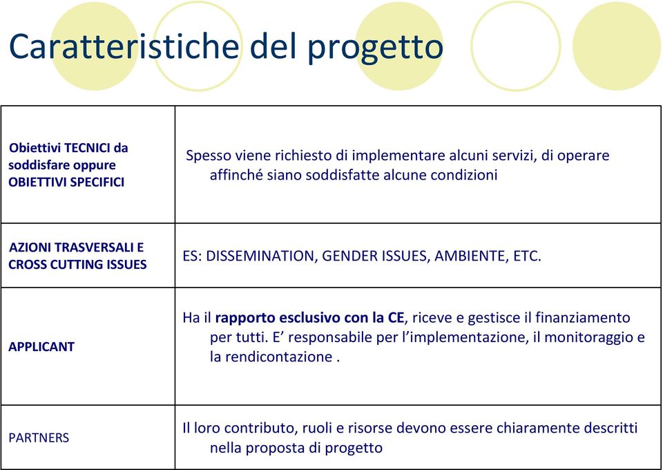 AMBIENTE, ETC. APPLICANT Ha il rapporto esclusivo con la CE, riceve e gestisce il finanziamento per tutti.