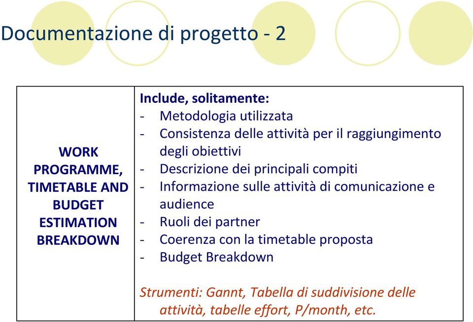 principali compiti - Informazione sulle attivitàdi comunicazione e audience - Ruoli dei partner - Coerenza con la