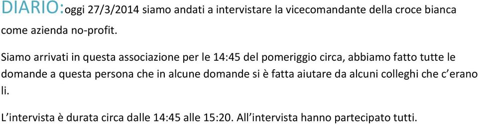 Siamo arrivati in questa associazione per le 14:45 del pomeriggio circa, abbiamo fatto tutte le