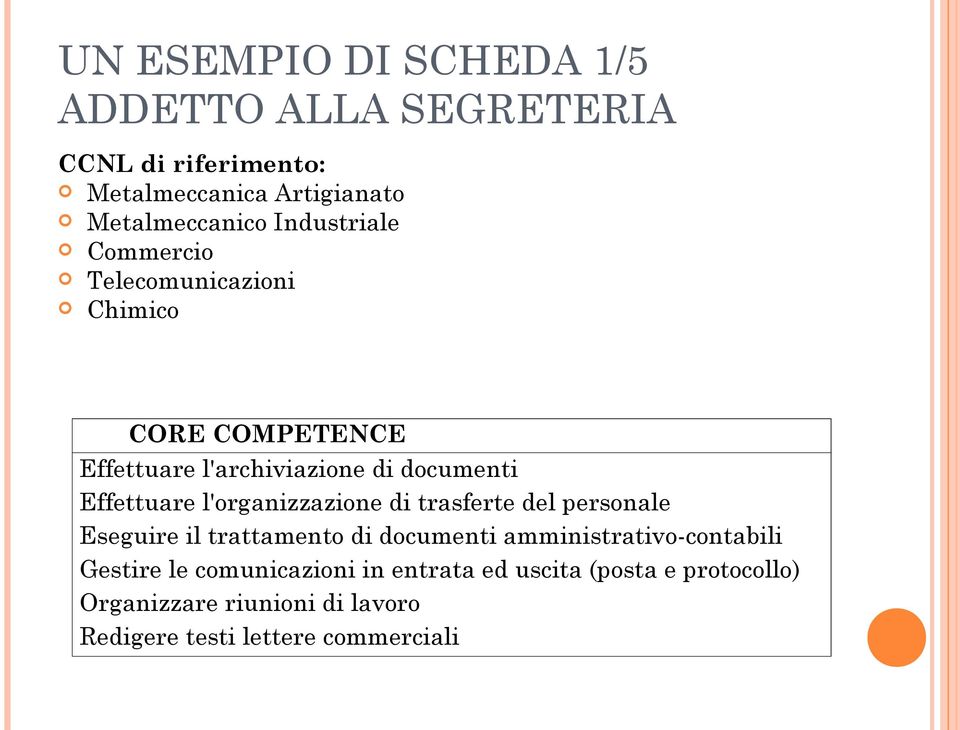 l'organizzazione di trasferte del personale Eseguire il trattamento di documenti amministrativo-contabili Gestire le