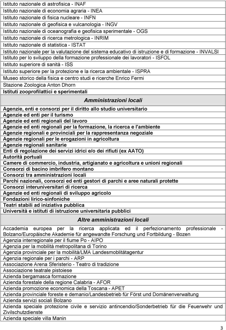 educativo di istruzione e di formazione - INVALSI Istituto per lo sviluppo della formazione professionale dei lavoratori - ISFOL Istituto superiore di sanità - ISS Istituto superiore per la