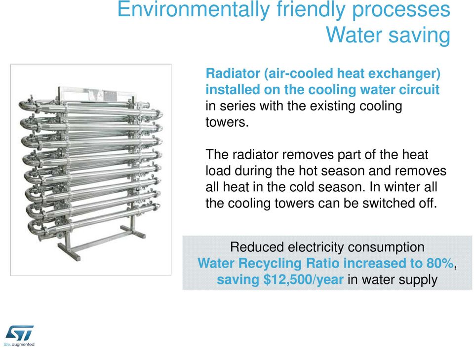 The radiator removes part of the heat load during the hot season and removes all heat in the cold season.