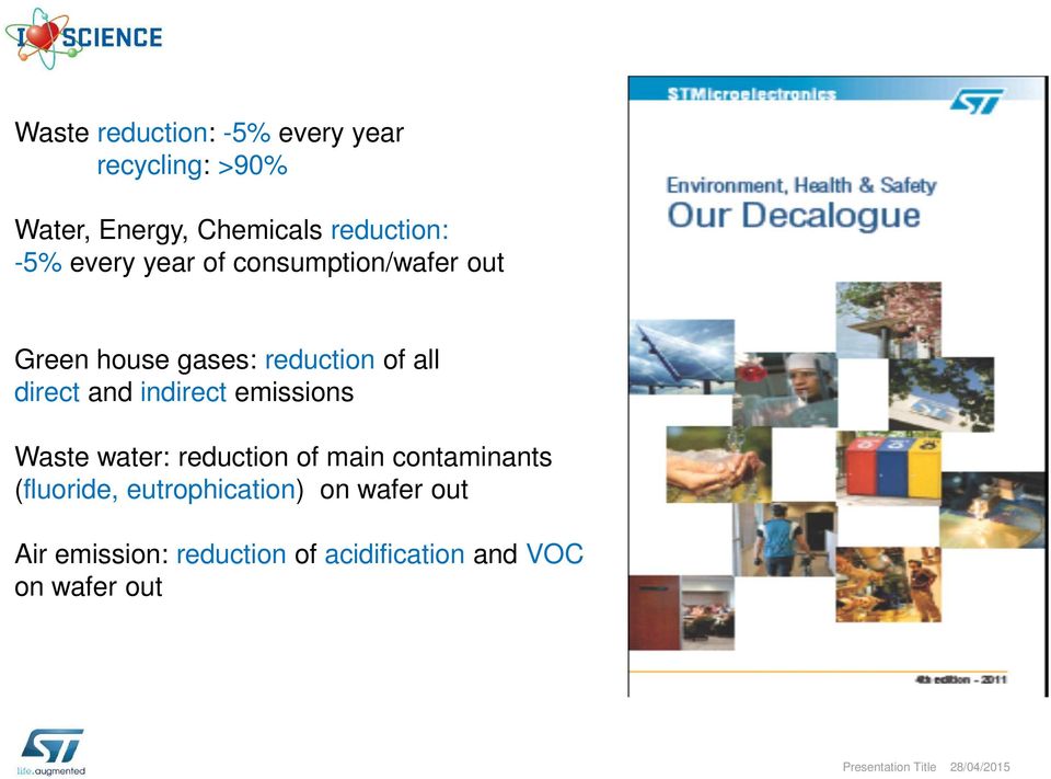 emissions Waste water: reduction of main contaminants (fluoride, eutrophication) on wafer