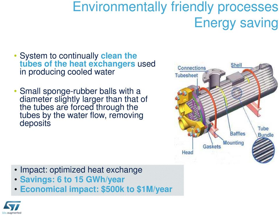 slightly larger than that of the tubes are forced through the tubes by the water flow, removing