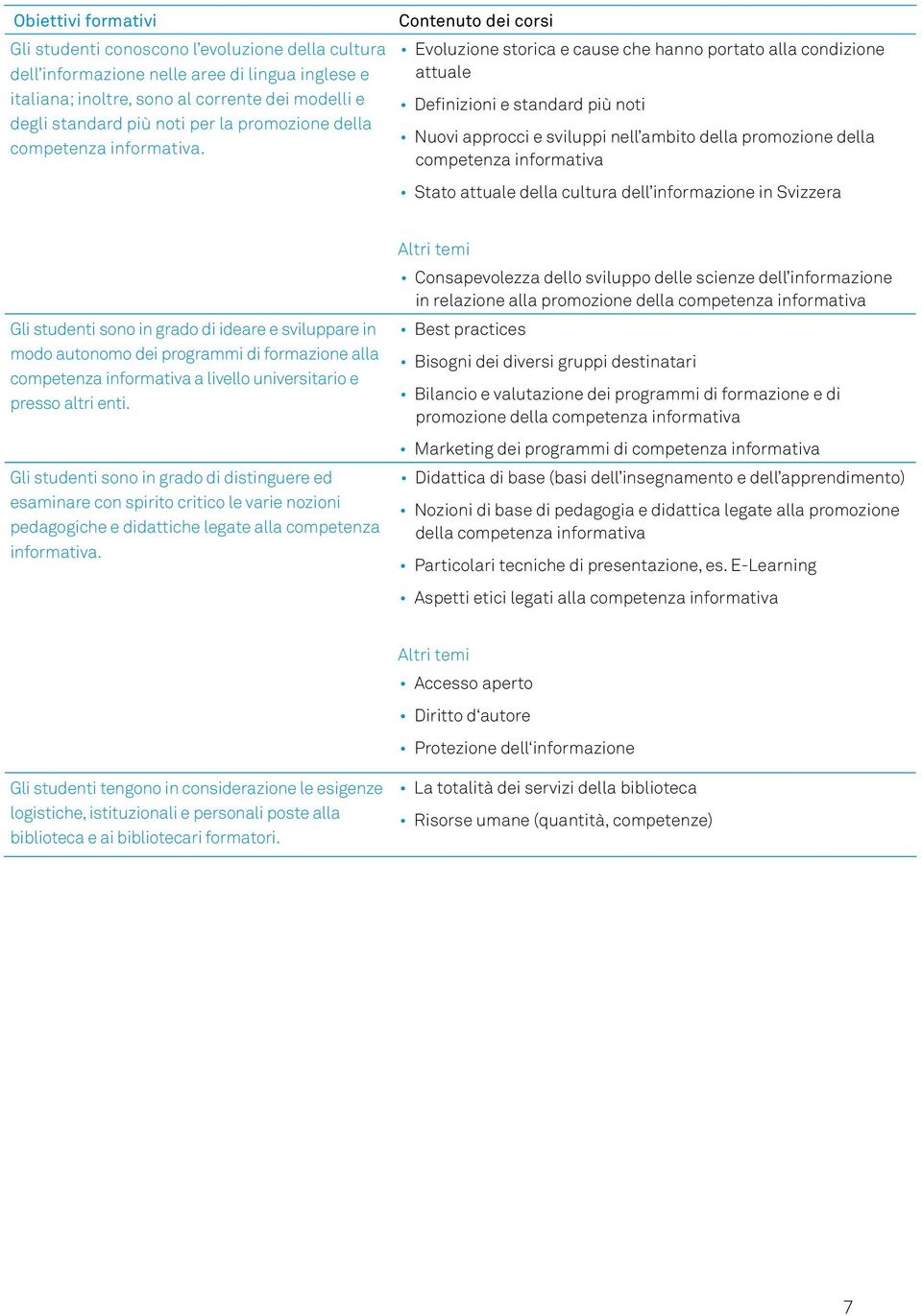 Contenuto dei corsi Evoluzione storica e cause che hanno portato alla condizione attuale Definizioni e standard più noti Nuovi approcci e sviluppi nell ambito della promozione della competenza