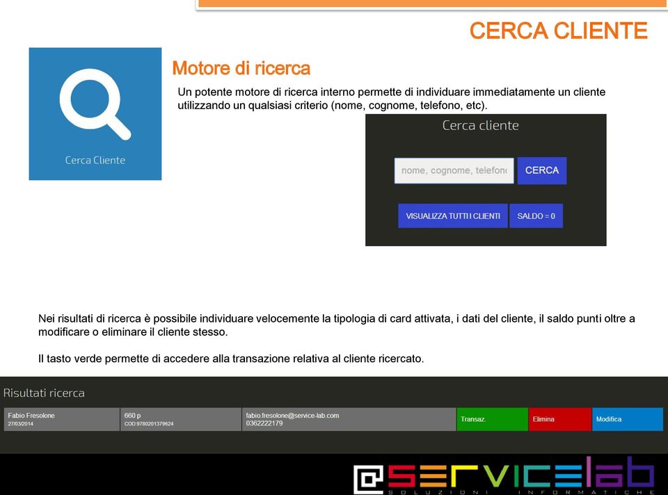 Nei risultati di ricerca è possibile individuare velocemente la tipologia di card attivata, i dati del cliente,