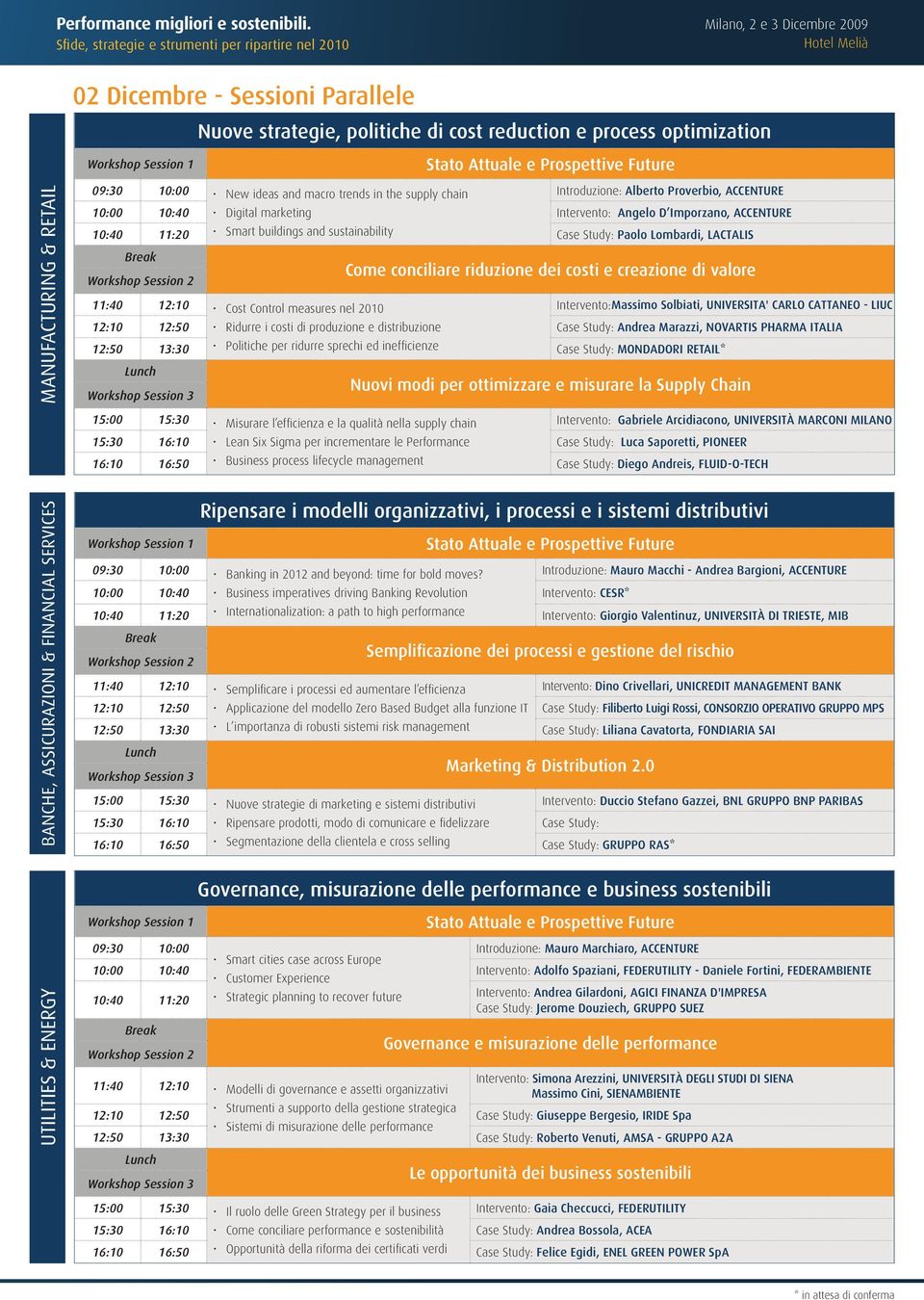 sustainability Case Study: Paolo Lombardi, LACTALIS Come conciliare riduzione dei costi e creazione di valore 11:40 12:10 Cost Control measures nel 2010 Intervento: Massimo Solbiati, UNIVERSITA'