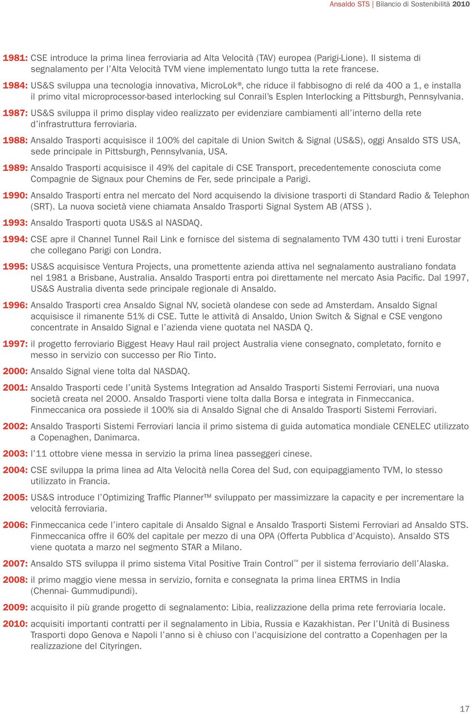 1984: US&S sviluppa una tecnologia innovativa, MicroLok, che riduce il fabbisogno di relé da 400 a 1, e installa il primo vital microprocessor-based interlocking sul Conrail s Esplen Interlocking a