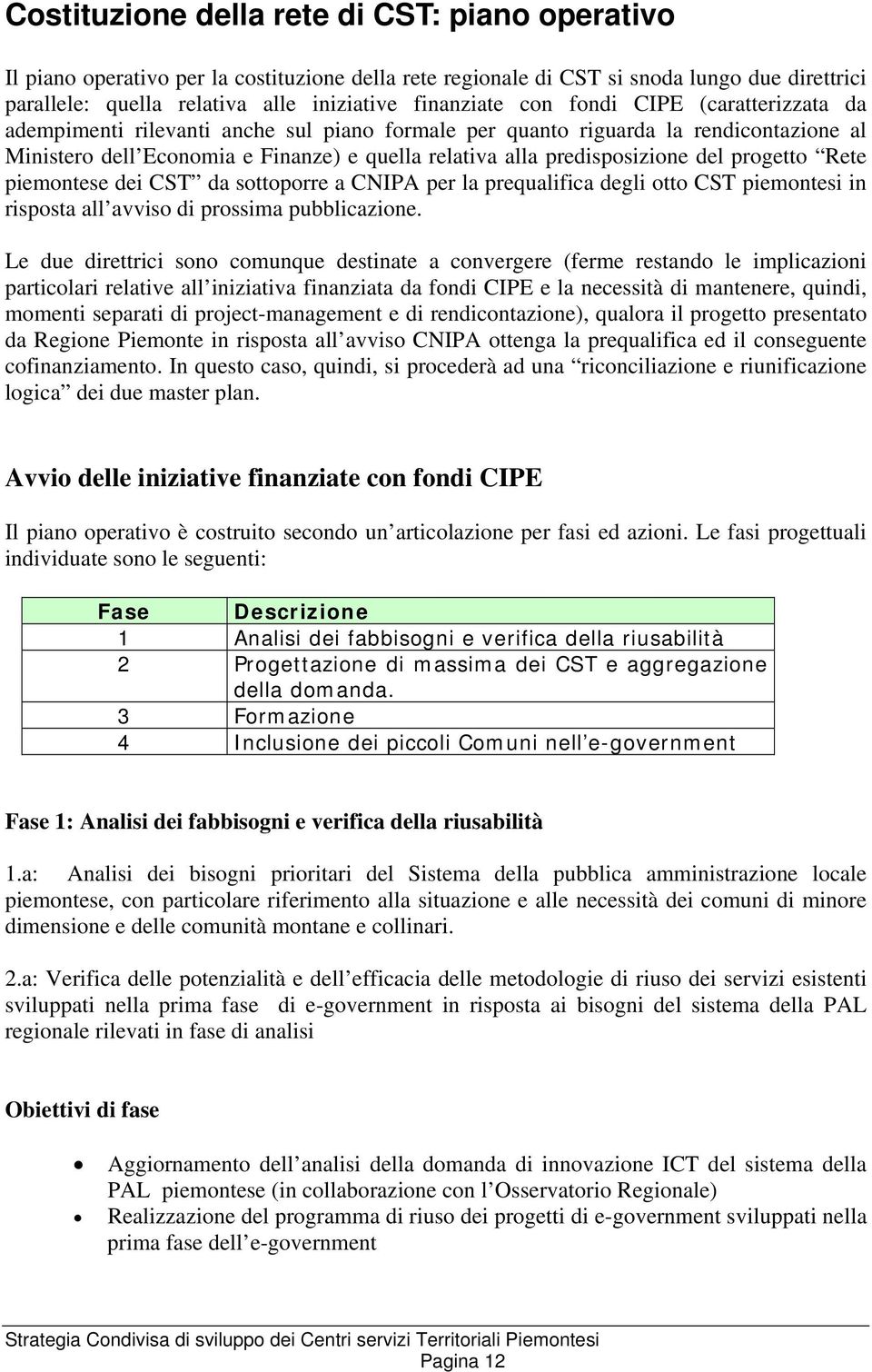 progetto Rete piemontese dei CST da sottoporre a CNIPA per la prequalifica degli otto CST piemontesi in risposta all avviso di prossima pubblicazione.