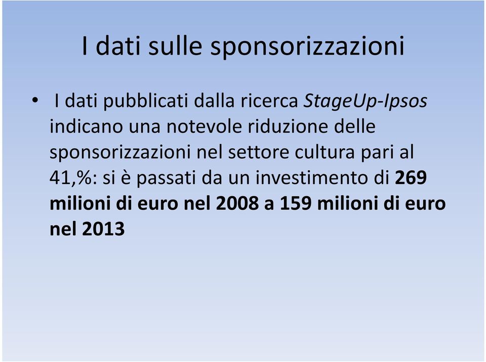 sponsorizzazioni nel settore cultura pari al 41,%: si è passati