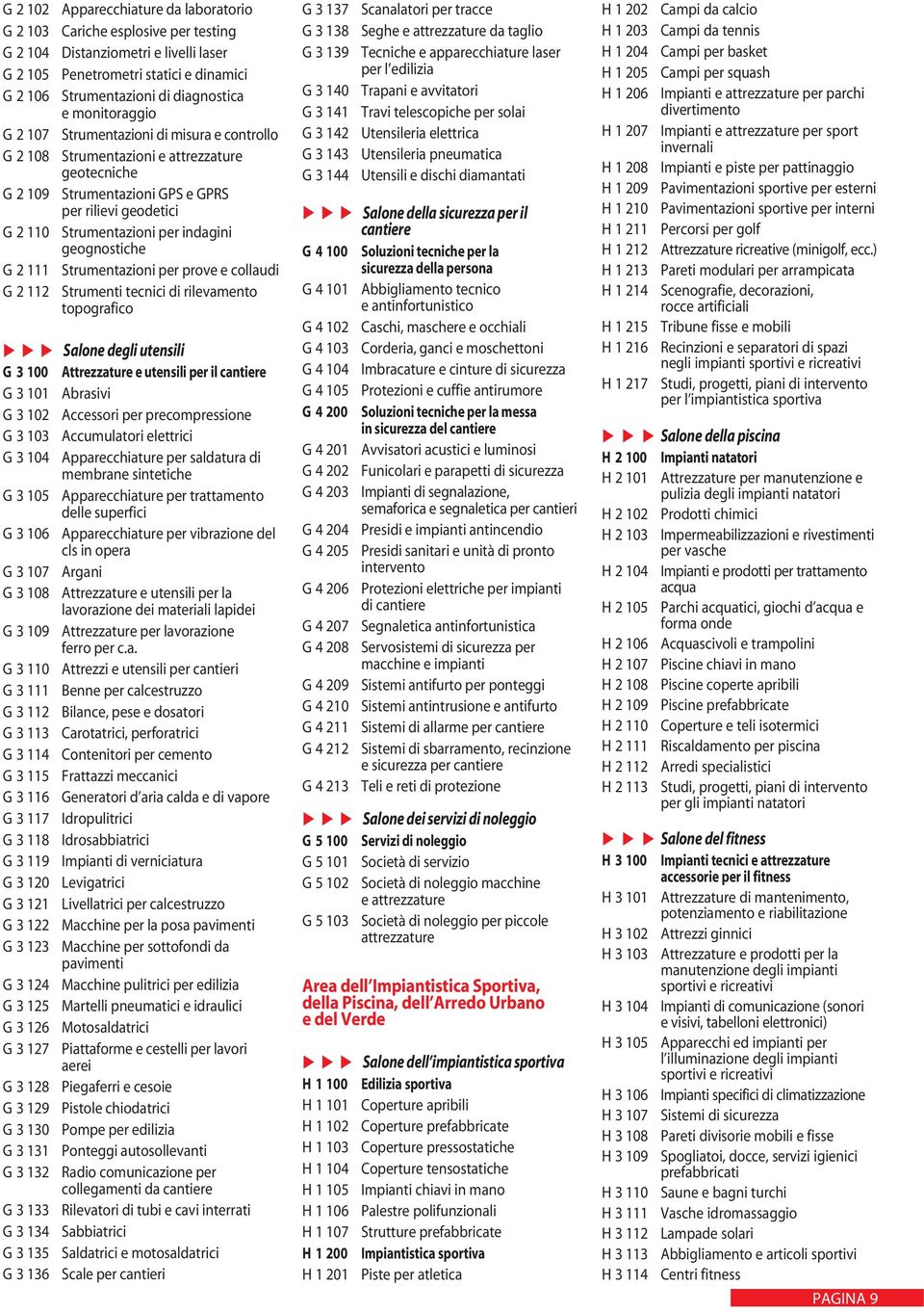 geognostiche G 2 111 Strumentazioni per prove e collaudi G 2 112 Strumenti tecnici di rilevamento topografico u u u Salone degli utensili G 3 100 Attrezzature e utensili per il cantiere G 3 101