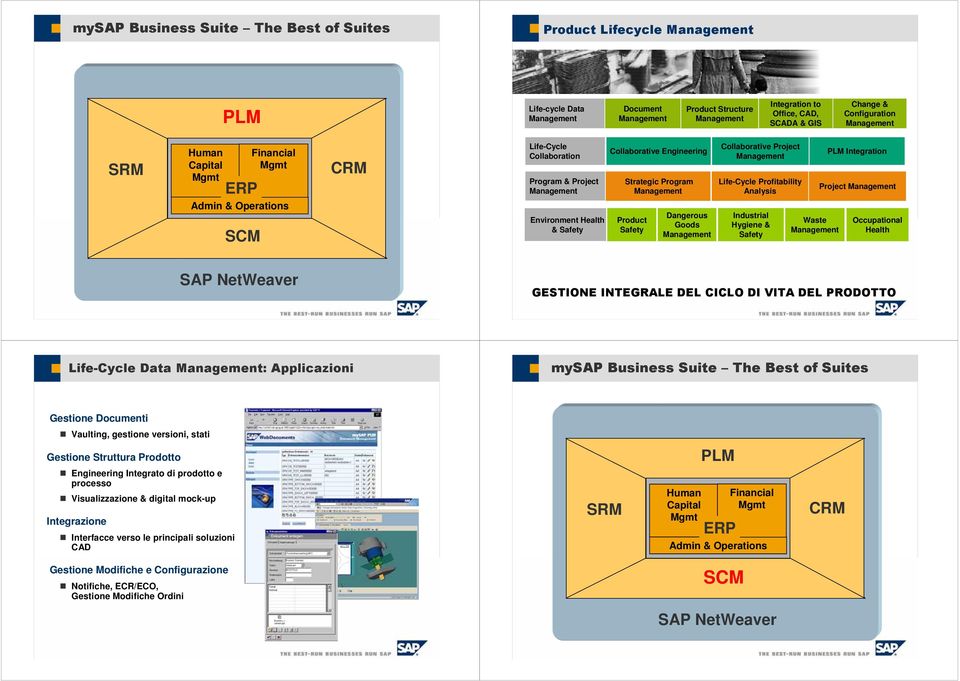 Life-Cycle Profitability Analysis Industrial Hygiene & Safety Waste PLM Integration Project Occupational Health SAP NetWeaver GESTIONE INTEGRALE DEL CICLO DI VITA DEL PRODOTTO Life-Cycle Data :