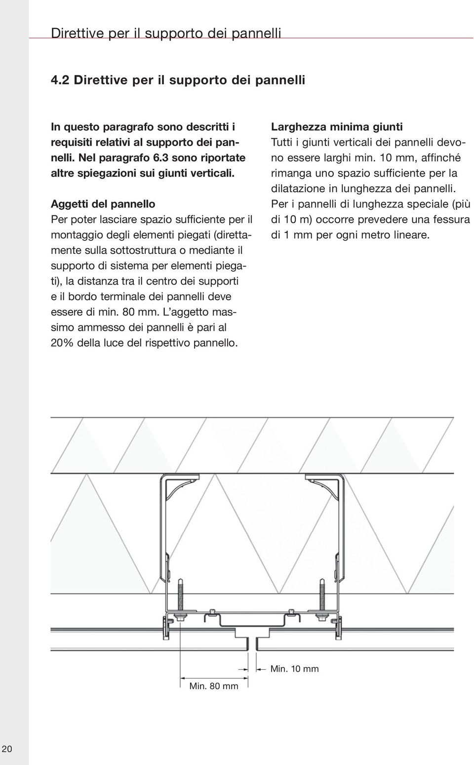 Aggetti del pannello Per poter lasciare spazio sufficiente per il montaggio degli elementi piegati (direttamente sulla sottostruttura o mediante il supporto di sistema per elementi piegati), la