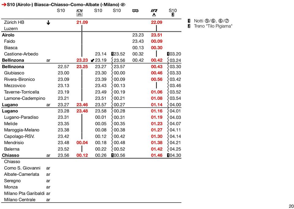 39 i 00.09 00.56 i 03.42 Mezzovico 23.13 ƒ 23.43 i 00.13 ƒ i03.46 Taverne-Torricella 23.19 ƒ 23.49 i 00.19 01.06 i 03.52 Lamone-Cadempino 23.21 ƒ 23.51 i 00.21 01.08 i 03.54 Lugano ar 23.27 23.46 23.