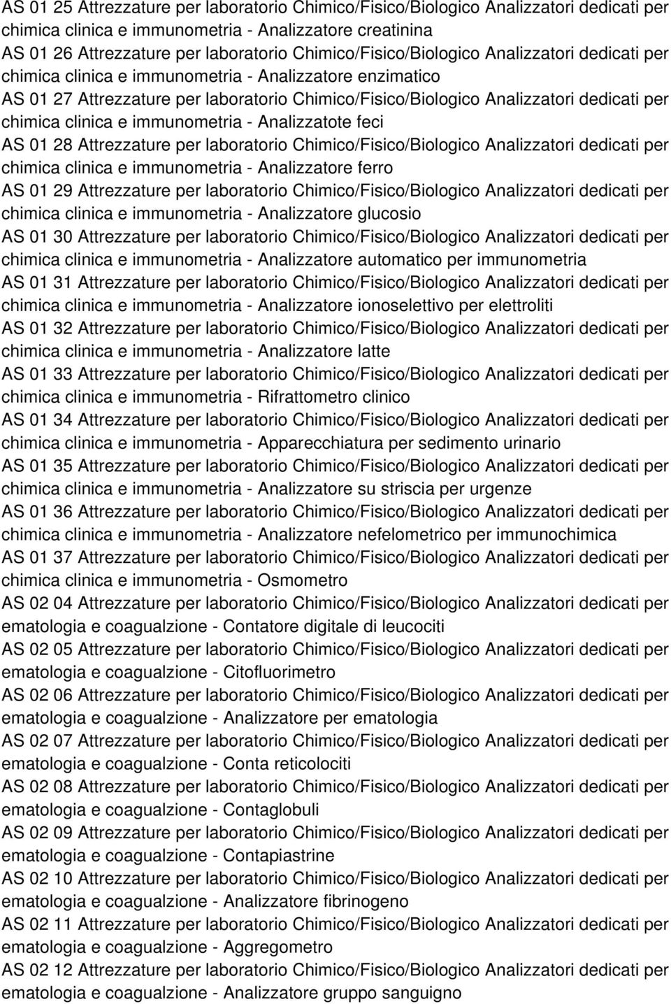 chimica clinica e immunometria - Analizzatote feci AS 01 28 Attrezzature per laboratorio Chimico/Fisico/Biologico Analizzatori dedicati per chimica clinica e immunometria - Analizzatore ferro AS 01