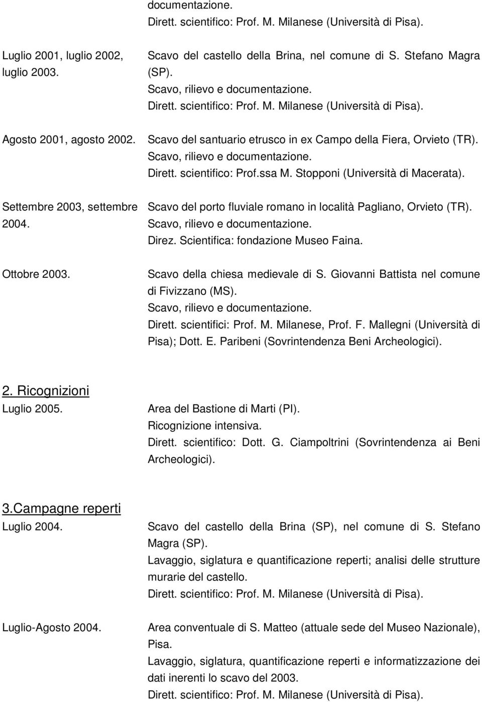 Scavo del porto fluviale romano in località Pagliano, Orvieto (TR). Direz. Scientifica: fondazione Museo Faina. Ottobre 2003. Scavo della chiesa medievale di S.