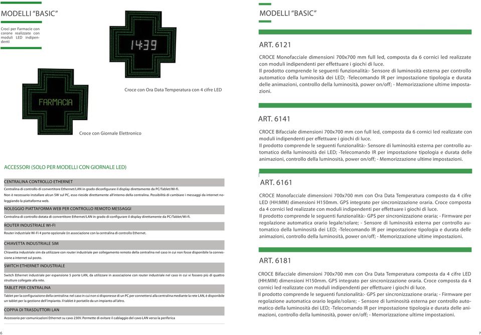 Il prodotto comprende le seguenti funzionalità:- Sensore di luminosità esterna per controllo automatico della luminosità dei LED; -Telecomando IR per impostazione tipologia e durata delle ART.