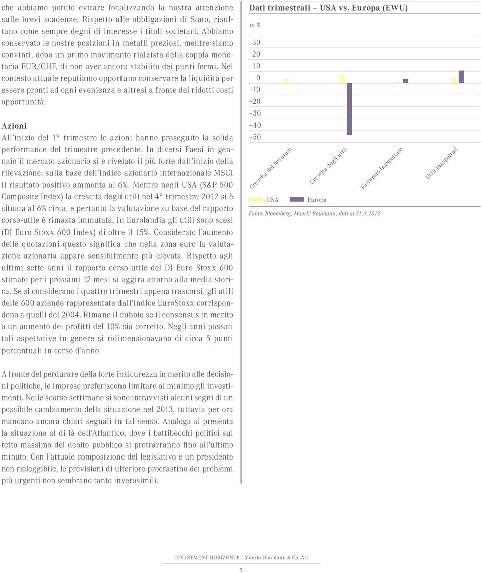 Nel contesto attuale reputiamo opportuno conservare la liquidità per essere pronti ad ogni evenienza e altresì a fronte dei ridotti costi opportunità.