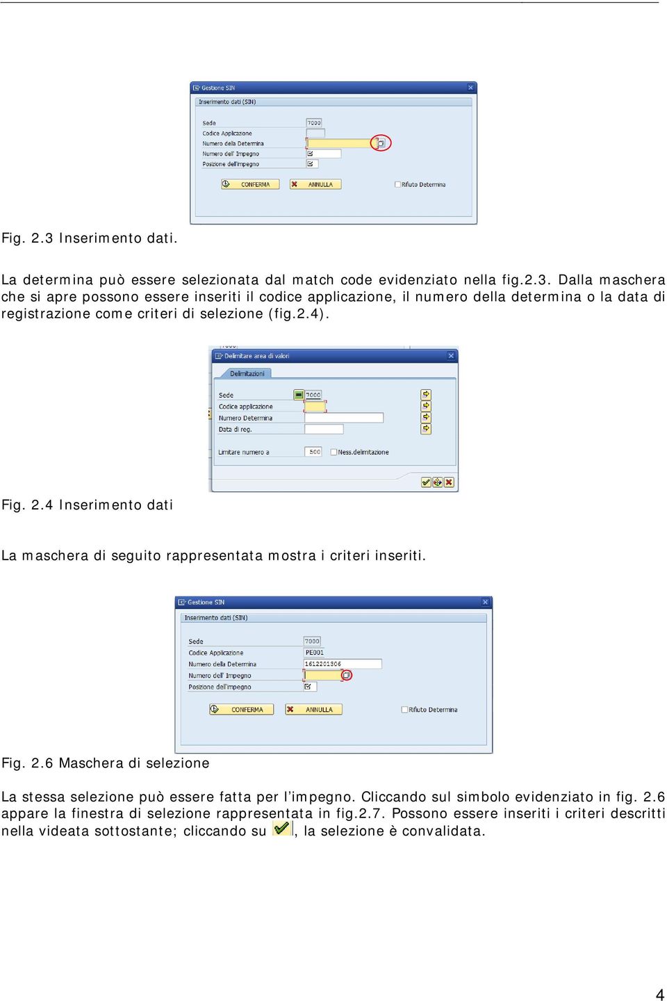 Dalla maschera che si apre possono essere inseriti il codice applicazione, il numero della determina o la data di registrazione come criteri di selezione (fig.2.4).