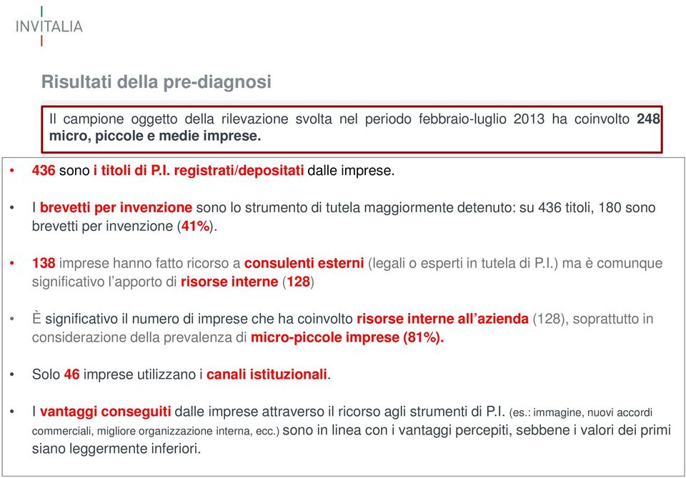 138 imprese hanno fatto ricorso a consulenti esterni (legali o esperti in tutela di P.I.