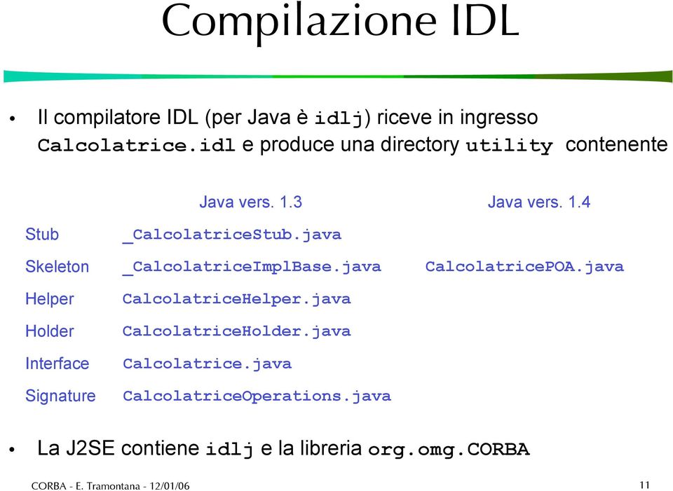 3 Java vers. 1.4 Stub Skeleton Helper Holder Interface Signature _CalcolatriceStub.